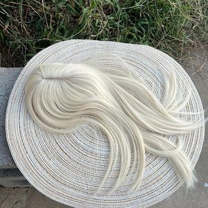 NWT 14” pale blonde topper #613 4 teeth combs breathablenet 5” bangs middle part